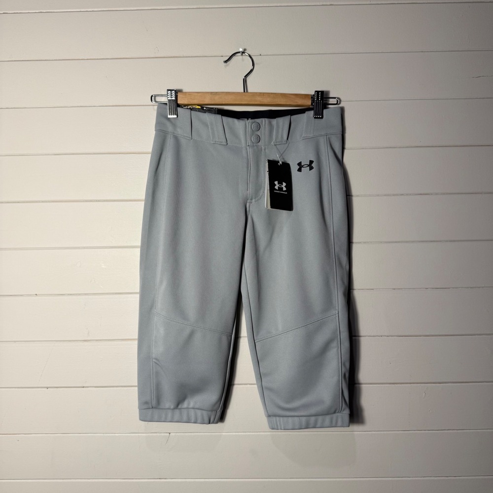 Under Armour Girls Utility Softball Pants Grey Cropped Youth Medium 1375667